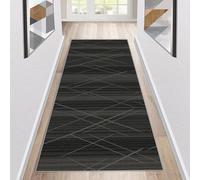 Siunwdiy Extra Long Runner Rugs for Hallway Modern 90x240cm Black Gray Striped Pattern Non Slip Hallway Runner Washable Kitchen Rug Low Pile Floor Carpet Runner for Entryway Laundry Bedside