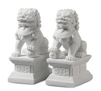 Siunwdiy Feng Shui Wealth Wealth Couple Peking Fu FOO Dogs Statues White Stone Jade Protection from Evil Energy, Feng Shui Decorative Figure, Grey, 11 cm