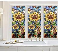 Siunwdiy Floral Stained Glass Window Film, Static Cling No Glue Privacy Decorative Window Covering, Colorful Church Style Frosted Film for Glass Door, UV Blocking Home Decor,H,80x120cm