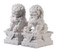 Siunwdiy Foo Dogs Statues Pair Guardian Lions Chinese Feng Shui Decor for Prosperity Protection White Stone Statues for Indoor Outdoor Placement,White,10CM
