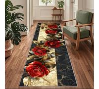Siunwdiy Gold red Extra Long Carpet Runners, 100 x 160 cm Washable Runners for Hallways Non Slip Kitchen Runners Hall Runner Rugs for Living Room Bedroom Laundry Room Entryway,3D rose patterns