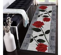 Siunwdiy Gray Red Runner Rug, 40x160cm Modern Rose Pattern,Non Slip Carpet Runner, Anti-fouling Floor Mat for Hallway Kitchen Entryway Laundry Room