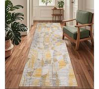 Siunwdiy Grey/Yellow Hallway Runner 120x440cm Runner Rugs Non Slip Extra Long Carpet Runners Kitchen Rugs Washable Hall Runner Carpet Floor Mat for Hallway Entryway Living Room Bedroom Laundry Room