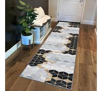 Siunwdiy Hallway Carpet Runner Black White Gold Geometric Non-Slip Long Hall Runner Carpet Runners, Kitchen Corridor Carpet Modern Washable For Hallway, Bedroom Living Room,Diamond 9,60x240cm