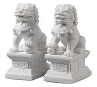Siunwdiy Large Size Foo Dogs Statues Pair Marble Feng Shui Guardian Lion Statues Home Outdoor Asian Decor for entrance,Best Housewarming Congratulatory Decor to Ward Off Evil Energy,White,18cm