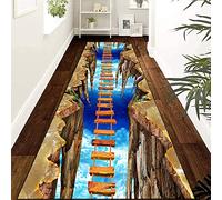 Siunwdiy Modern Geometric 3D Cliff Wooden Bridge Pattern Hallway Runner, A12, 60 x 200 cm (Rectangular), 6 mm Thick, Non-Slip, Washable, Customizable Length