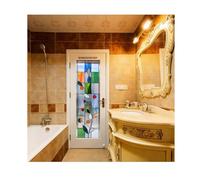 Siunwdiy Modern Minimalist Style Stained Glass Window Film Natural Elements Mosaic Pattern Static Cling Privacy Frosted Film Anti-UV No Adhesive for Home Office Window Door Decor,T40,50x120cm