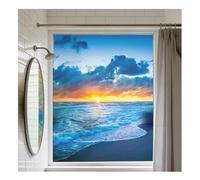 Siunwdiy Natural Healing Style Stained Glass Window Film Sunrise Landscape Pattern Static Cling Privacy Frosted Film Anti-UV No Adhesive for Home Office Window,S45,30x80cm