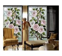Siunwdiy Privacy Window Film, Stained Glass Static Cling No Glue Decorative Frosted Film with Colorful Floral Pattern, UV Blocking Window Covering for Home, Bathroom & Glass Door,A,80x120cm