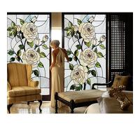 Siunwdiy Privacy Window Film, Stained Glass Static Cling No Glue Decorative Frosted Film with Colorful Floral Pattern, UV Blocking Window Covering for Home, Bathroom & Glass Door,D,100x120cm