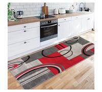 Siunwdiy Red Grey Hallway Runner, Classical Geometric Design Rugs Non Slip Washable Long Narrow Hall Living Room Carpet Runner Rug Kitchen Wide 23" X Long 78",60X200CM