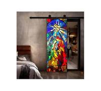 Siunwdiy Retro Style Stained Glass Window Film Fairy Tale Castle Mosaic Pattern Static Cling Privacy Frosted Film Anti-UV No Adhesive for Home Office Window Door Decor,M39,70x200cm