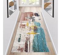 Siunwdiy Rug Runner Hallway Non-Slip Red Turquoise Beige Abstract Modern Corridor Rug Runner Washable 50x180cm Bedroom Living Room Kitchen Runner Sold by The Metre Adjustable Kitchen Floor Mat