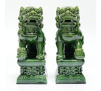 Siunwdiy Sancai Ceramic Foo Dogs, Pair of Tang Dynasty Feng Shui Guardian Lions, Handcrafted Statues for Home and Office Decor,Green,4.72 * 7.87in