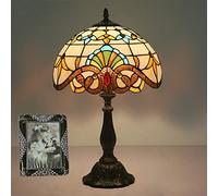 Siunwdiy Stained Glass Lampshades Table Lamps Tiffany Table Lamp E27 Bulb Reading Lamp Antique Desk Light For Living Room Bedroom Bedside - H19*W12 Inch,Metal base