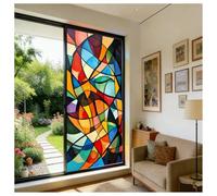 Siunwdiy Stained Glass Window Film Static Cling Window Film Decorative UV Blocking Removable Crescent Moon Privacy Window Film No Glue self Adhesive for Kitchen Living Room,Color 6,40x100cm