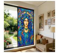 Siunwdiy Static Cling Stained Glass Window Film Privacy UV Blocking Mucha Style Removable No Glue for Glass Windows Window Privacy Film Home Office Bathroom Side panes,Color 6,120x120cm