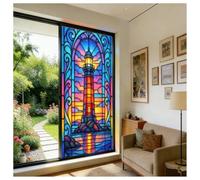 Siunwdiy Static Cling Stained Glass Window Film Removable Reusablefor No Glue UV Block Decorative Victorian Decorative Style Colorful Privacy for Home Kitchen Office Bathroom,Color 3,60x120cm