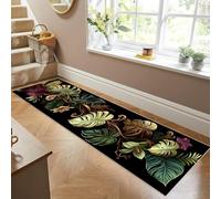 Siunwdiy Tropical Leaf Pattern Black Green Non-Slip Washable Runner Rug, Long Hallway Carpet 60 x 130 cm for Kitchen, Bedroom, Living Room, Doormat, Anti-slip Indoor Floor Mat