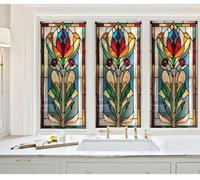 Siunwdiy Vibrant Floral Stained Glass Window Film, Colorful Flower Pattern Static Cling Privacy Covering, No Glue Decorative Frosted Film for Glass Doors & Windows, UV Blocking Home Decor,D,50x120cm