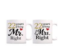 SIUNY 22 Year Anniversary For Couple Coffee Mugs Set of 2-22nd Wedding Gifts Decorations for Parents Grandparents Husband Wife Him Her 11oz (22nd)