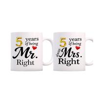 SIUNY 5 Year Anniversary For Couple Coffee Mugs Set of 2-5th Wedding Gifts Decorations for Parents Grandparents Husband Wife Him Her 11oz (5th)