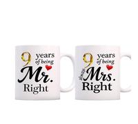 SIUNY 9 Year Anniversary For Couple Coffee Mugs Set of 2-9th Wedding Gifts Decorations for Parents Grandparents Husband Wife Him Her 11oz (9th)