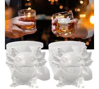 SIUPER 3D Axolotl Ice Cube Silicone Molds Tray for Whiskey, Cocktail, Drink Decor, Bar; Rich Details. Cute Axolotls Gifts for Women Kids Boys Girls, Fun Animal Shape Candle Epoxy Resign Mold; 2 Pack
