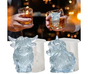 SIUPER 3D Highland Cow Ice Cube Silicone Molds Tray for Whiskey, Cocktail, Drink Decor, Bar; Rich Details. Cute Gifts for Women Kids Girls Boys, Fun Animal Shape Soap Epoxy Resign Mold; 2 Pack