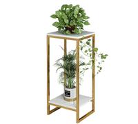 SIUQCGIPRT Plant Stand 2 Tier Metal Plant Stand Indoor Outdoor Flower Pot Shelf, Rustproof Square Planter Display Storage Rack for Home Garden Patio Bathroom Living Room,White,75cm/29（Gold-60cm/26.3）