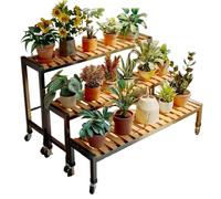 SIUQCGIPRT Plant Stand 3 Tier Metal Plant Stand with Wheels for Outdoor Indoor - Stackable Heavy Duty Tall Plant Shelf - Flower Pot Holder - Garden Display Rack,White,100cm/39.4" L（Black-100cm/39.4）
