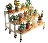 SIUQCGIPRT Plant Stand 3 Tier Metal Plant Stand with Wheels for Outdoor Indoor - Stackable Heavy Duty Tall Plant Shelf - Flower Pot Holder - Garden Display Rack,White,100cm/39.4" L(White-80cm/31.5)