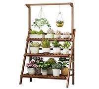 SIUQCGIPRT Plant Stand Bamboo 3-Tier Hanging Plant Stand Planter Shelves for Multiple Plants Indoor Outdoor Flower Pot Organizer Rack Folding Display Shelving Plants Shelf Unit Holder（70cmL）