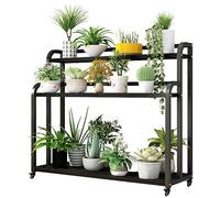 SIUQCGIPRT Plant Stand Plant Stand Indoor Outdoor - 3 Tier Heavy Duty Metal Plant Shelf Potted Holder Rack with Wheels - Ladder Plant Shelf Flower Stand Holder for Garden Patio Lawn B（Black-80cm L）