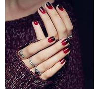SIUSIO 24Pcs Fake Nails Black Red Full Cover Short Gradient Jewelry Top Coat Maple Leaf False Nail Covered Gel Nail Art Tips Sets for Women and Girls