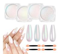 SIUSIO 4Colors Chrome Nail Powder Metallic Mirror Glitter Effect Pigment Iridescent Aurora, Mermaid Pearl Dust Kit for Gel Polish Nail Art Decoration, Resin Craft-Colorful Dream