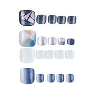 SIUSIO 96Pcs Fake Toe Nails Press on Colorful Square Acrylic Full Cover UV Top Coat for Toenail Salons and DIY Covered Gel Short False Nails Foot Art Tips Sets for Women and Girls(Sea & Sky)
