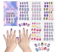SIUSIO Pack of 120 Pieces with 5 Children Acrylic Artificial Nails Press on Adhesive Full Cover Glitter Gradient Short False Nail Art Kits - Unicorn Series