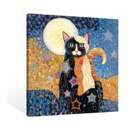 SiuSue Mystical Boho Cat Witchy Moon Star Canvas Wall Art Poster Prints Artwork Pictures Framed for Home Kids Room Bedroom Living Room Meditation Room, 12x12 Inch