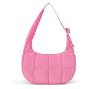 SIUSYACI Crescent Shoulder Bag for Women,Nylon Quilted Tote Handbags with Adjustable Strap, Rose Red