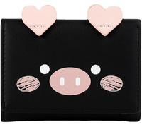 SIUSYACI Cute Small Wallet for Girls Women，Tri-folded Wallet Cash Pocket，PU Leather Pig，Card，Holder Coin Purse with ID Window, Black, Fashion