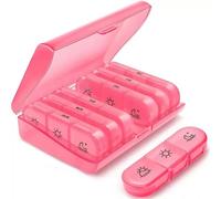 SIUSYACI Weekly Stackable Pill Organizer, 3 Times A Day Pill Organizer Box Morning, Noon and Evening, 7 Stackable Compartments (Pink)