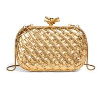 SIUSYACI Woven Evening Bag Clutch Purse for Women Knot Woven Leather Crossbody Bag for Wedding Party Prom, Gold
