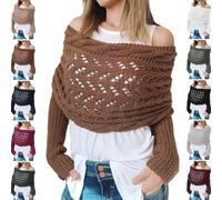 SIUVEY Knitted Cable Wrap,Shrugs for Women,Knitted Wrap,Knitted Scarf with Sleeves for Women,Scarf with Sleeves Knitting Pattern,Multifunctional Scarf with Sleeves (Brown,1)