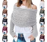 SIUVEY Knitted Cable Wrap,Shrugs for Women,Knitted Wrap,Knitted Scarf with Sleeves for Women,Scarf with Sleeves Knitting Pattern,Multifunctional Scarf with Sleeves (Light Gray,1)