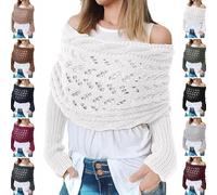 SIUVEY Knitted Cable Wrap,Shrugs for Women,Knitted Wrap,Knitted Scarf with Sleeves for Women,Scarf with Sleeves Knitting Pattern,Multifunctional Scarf with Sleeves (White,1)
