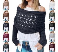 SIUVEY Knitted Cable Wrap,Shrugs for Women,Knitted Wrap,Knitted Scarf with Sleeves for Women,Scarf with Sleeves Knitting Pattern,Multifunctional Scarf with Sleeves (Dark Blue,1)