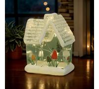 Siuwddee Glowing Christmas House, Glass Christmas Village Scene, Light Up Christmas Houses, Christmas Houses Village With Lights, Electric Ornaments Buildings, Creative Festival Scene House Decor