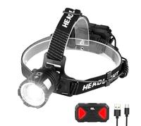 Siuyiu Head Torch, 1200 lm 3 Light Modes Tail Light Head Torch Rechargeable | Headtorch, Battery Indicator Foldable Adjustable Focus USB-C Waterproof Lightweight LED Rechargeable Head Torch for Caving
