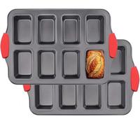 Sivaopa 2 Pack Mini Loaf Pan, 8 Cavity Non-Stick Mini Baking Tin, Carbon Steel Mini Bread Pan, Bread Baking Mold with Silicone Handle, Loaf Baking Tray for Brownie,Cornbread, Cheesecake